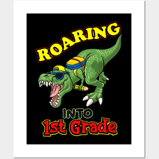 Kids Dinosaur Graduation T-Shirt Design, Roaring Into 1st Grade , School  Cute Dino Posters and Art